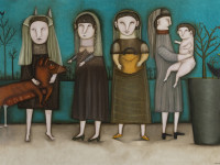 María José Romero, El árbol bautismal, óleo sobre tela, 100 x 150 cm., 2023